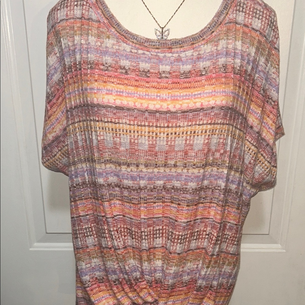 Liverpool Women's Short Sleeve Top - Pink and Orange Stripes